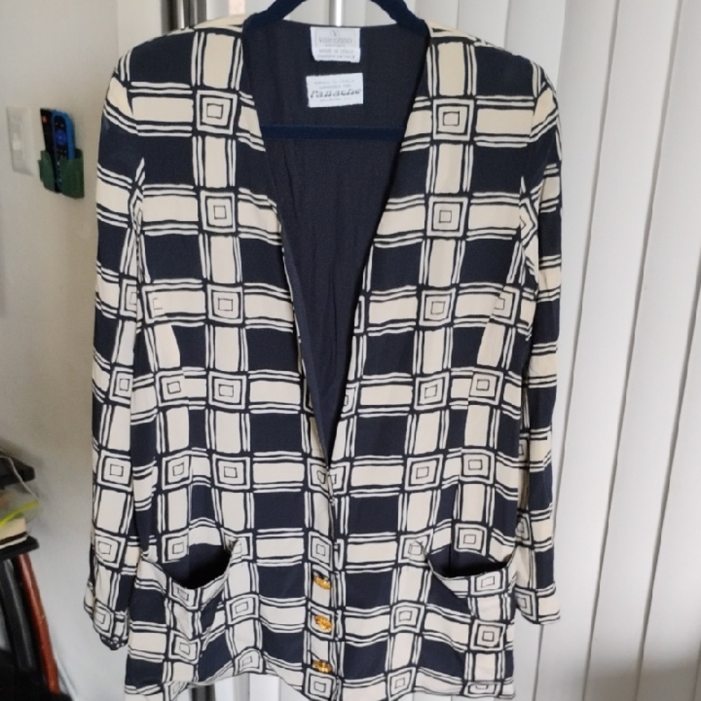 Valentino Navy and Cream Geometric Blazer